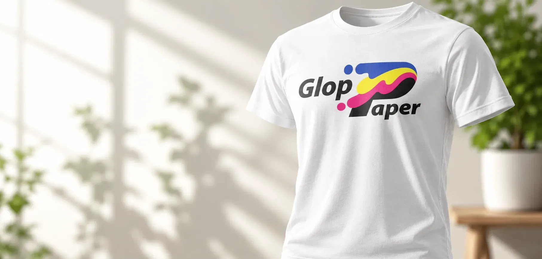 Camiseta blanca personalizada con el logotipo de GlopPaper
